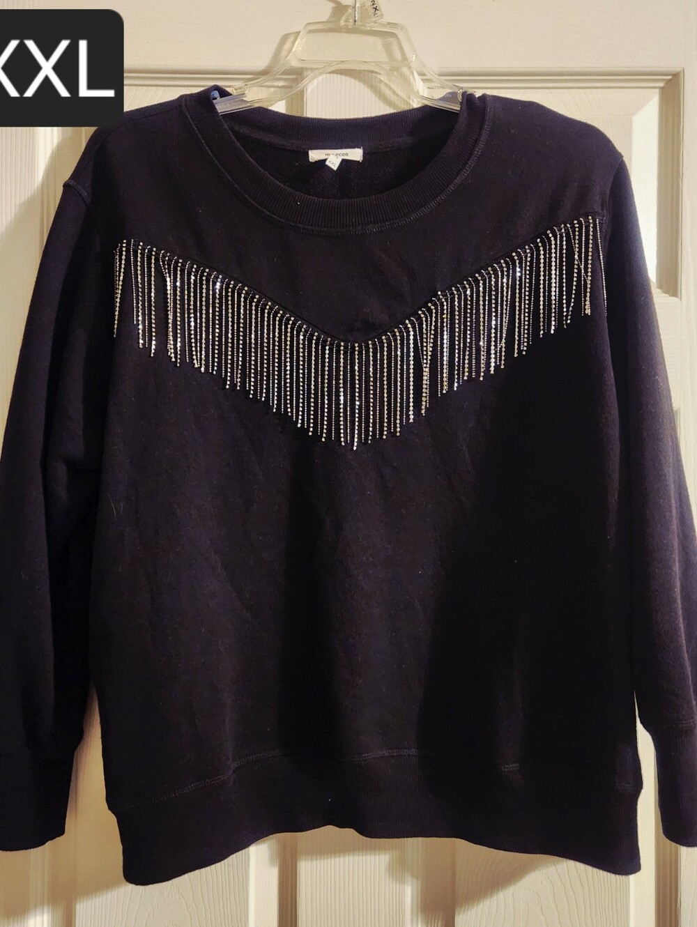 Maurices Black Sweatshirt with Silver Rhinestone Fringe